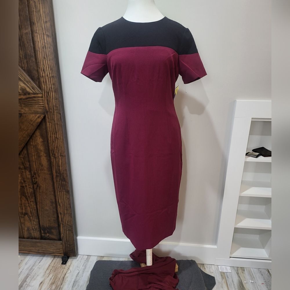 Maggy London Black and Burgundy Midi Dress